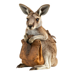 Fototapeta premium Kangaroo with a bag on a transparent background, ideal for educational use