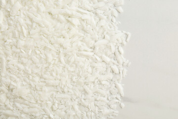 Soy wax on white marble table, top view