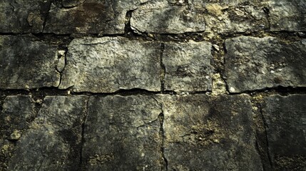 Obraz premium Weathered Stone Wall Texture Dark, Cracked, and Aged.