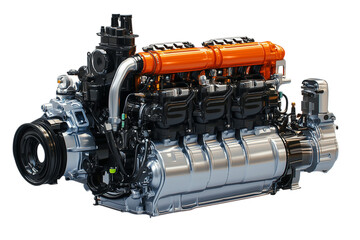 Powerful Industrial Engine A Close Up View of a Large, Heavy Duty Motor Isolated on transparent Background