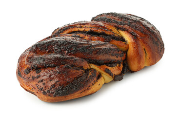 Tasty bun with poppy seeds isolated on white