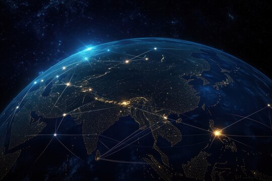 Global Network Connections Asia at Night