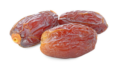 Three tasty dried dates isolated on white