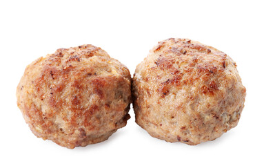 Two tasty cooked meatballs isolated on white