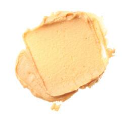 Sample of tasty nut butter isolated on white, top view