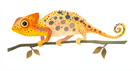 Fototapeta premium Сhameleon on the branch. Watercolor illustration for kids.
