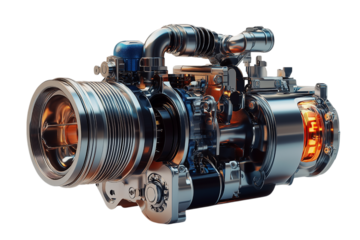 Powerful Engine A Detailed 3D Rendering of a Complex Mechanical System Isolated on transparent Background