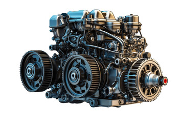 Fototapeta premium Powerful Automotive Engine Detailed Mechanical Components Isolated on transparent Background