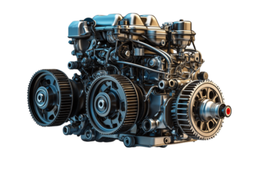 Powerful Automotive Engine Detailed Mechanical Components Isolated on transparent Background