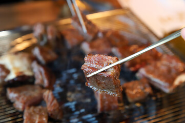 Korean traditional BBQ food. raw beef ribs