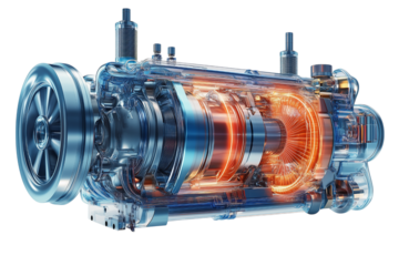 Detailed Cutaway of an Electric Motor Showing Internal Components Isolated on transparent Background