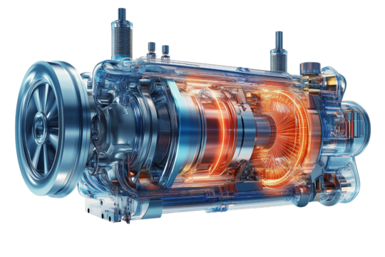Detailed Cutaway of an Electric Motor Showing Internal Components Isolated on transparent Background