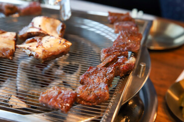 Korean traditional BBQ food. raw beef ribs