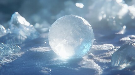 Frozen Orb: A Glacial Sphere on Winter's Embrace