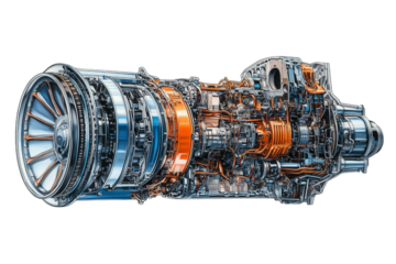 Detailed View of a Powerful Turbine Engine Isolated on transparent Background