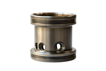 Close Up of Metal Cylinder with Grooves and Holes Isolated on transparent Background