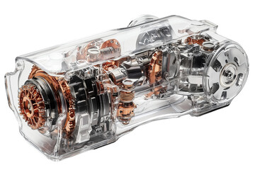 Detailed Cutaway of a Complex Internal Gear Motor Isolated on transparent Background