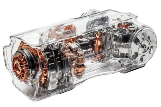 Detailed Cutaway of a Complex Internal Gear Motor Isolated on transparent Background