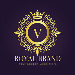 Letter V luxury gold logo concept
