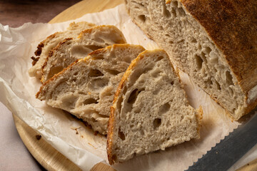 Sourdough homemade bread sliced loaf rustic round craft bread