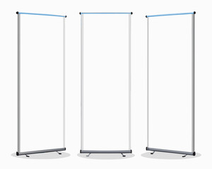 Roll up banner stand isolated on white background. Roll-Up Banner Stand Illustration – AI-Ready Display Graphics for Marketing and Events.