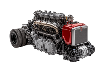 Powerful Heavy Duty Truck Engine and Chassis Isolated on transparent Background