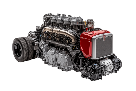 Powerful Heavy Duty Truck Engine and Chassis Isolated on transparent Background
