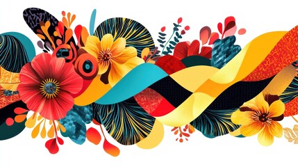 Fototapeta premium Vibrant floral abstract art with flowing shapes and a rich colorful design on white