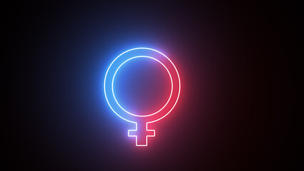 Glowing blue and purple neon Female icon gender symbol. Female gender icons with glowing neon effect