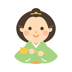 長柄を持っている三人官女のイラスト　ひな人形　ひな祭り