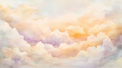 Pastel watercolor cloudscape, dreamy sky background.