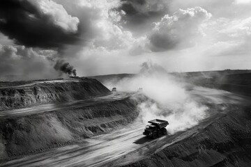 Mining Trucks Haul Dusty Loads