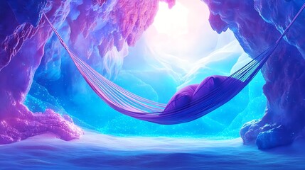 dreamy hammock in crystal cave - surrealism