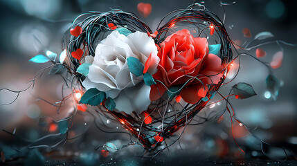 Romantic floral heart arrangement nature setting artistic photography soft lighting close-up view love concept