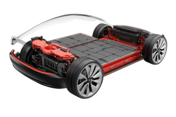 Electric Vehicle Battery and Chassis Cutaway Illustration Isolated on transparent Background