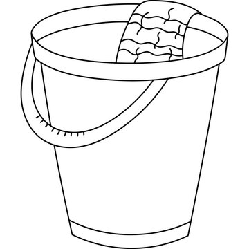 bucket with sponge, black and white clip art preview