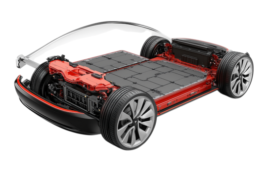 Electric Vehicle Battery and Chassis Cutaway Illustration Isolated on transparent Background