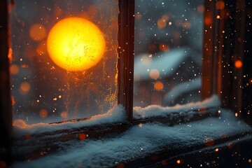 Winter Evening Serenity: Cozy Snowfall and Warm Glow at Sunset