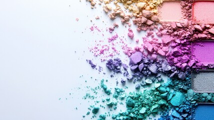 A palette of vibrant eyeshadow shades on a white color background, showcasing a variety of pigments