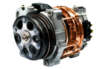 Closeup View of an Automotive Air Conditioning Compressor Isolated on transparent Background