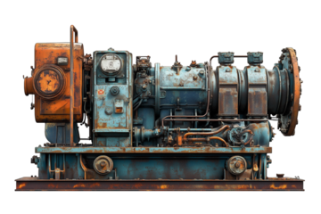 Rusty Industrial Engine A Weathered Mechanical Marvel Isolated on transparent Background