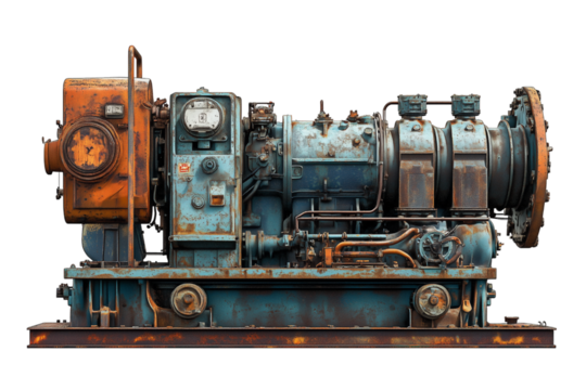 Rusty Industrial Engine A Weathered Mechanical Marvel Isolated on transparent Background