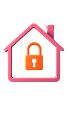 Obraz premium A pink outlined house with a orange padlock symbolizing home security