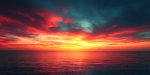 Obraz premium Fiery sunset over calm ocean. (4)