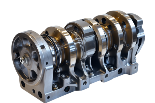 Close Up View Of A Gleaming Metal Crankshaft Engine Part Isolated on transparent Background