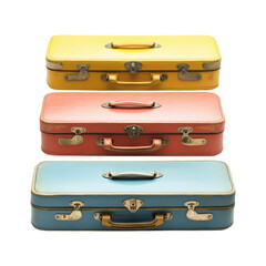 Vintage suitcases in vibrant colors isolated on a transparent background