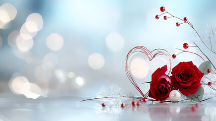 Romantic heart-shaped arrangement of roses and berries soft background floral photography love concept