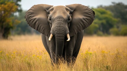 Fototapeta premium an elephant in a dark forest with a dramatic atmosphere. elephant in sabana