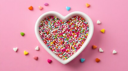 Heart Shaped Bowl Filled With Colorful Sprinkles and Hearts