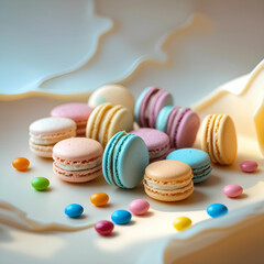 Obraz premium A front view french macarons along with colorful candies on white, biscuit cake color